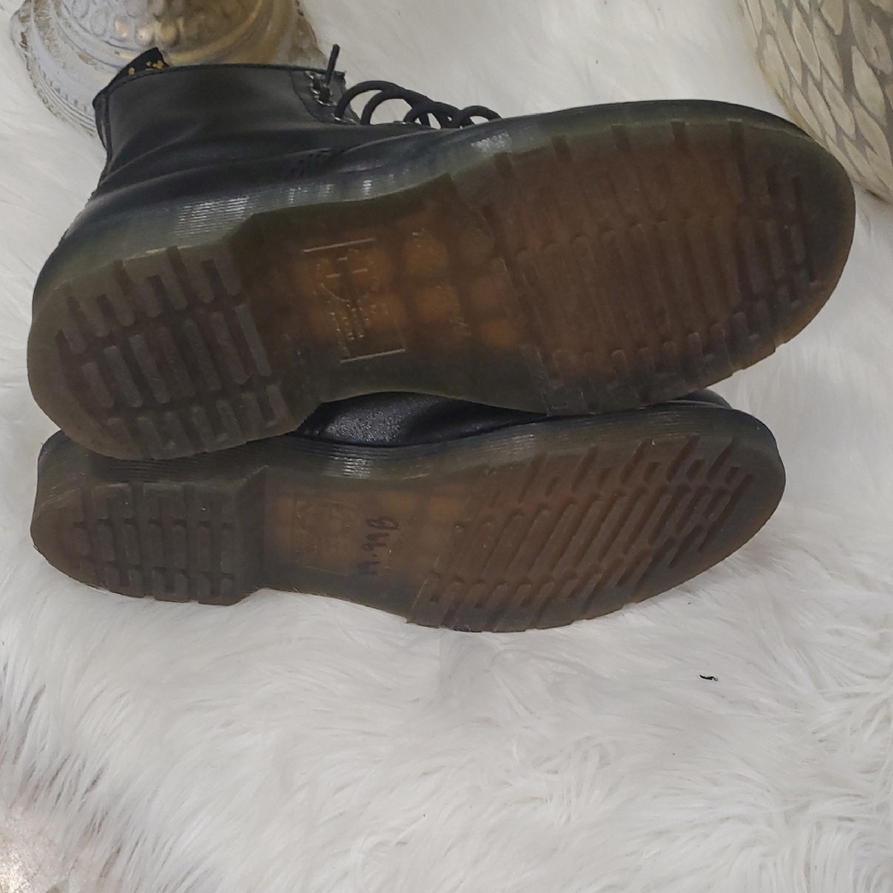 Dr. Martens Black Unisex Leather Laceup Combat  Boots with Yellow Accents - Picture 14 of 17